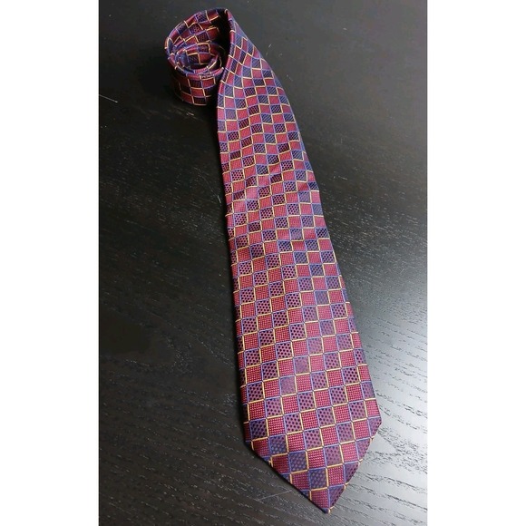 HENRY JACOBSON 100% Silk Tie Necktie Designer Gold/Blue/Red Businessman #397C - Picture 4 of 8